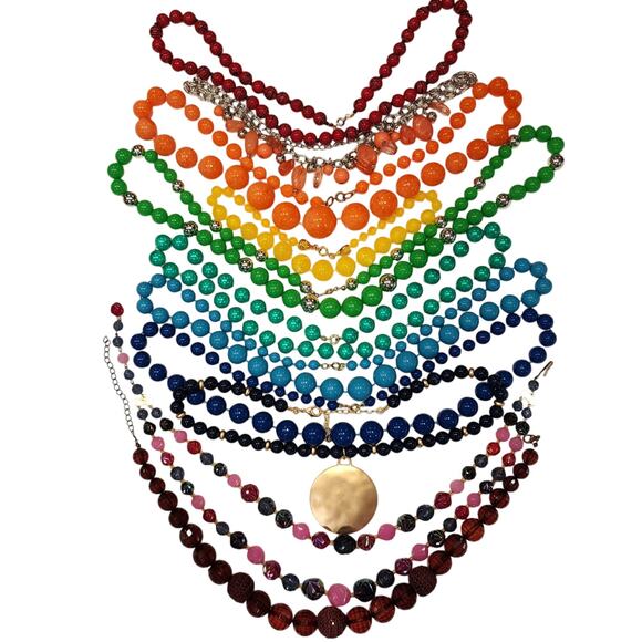 Vintage Rainbow Plastic Bead Necklace Lot 1950s-70s Retro Pin-Up Pride - Picture 1 of 7